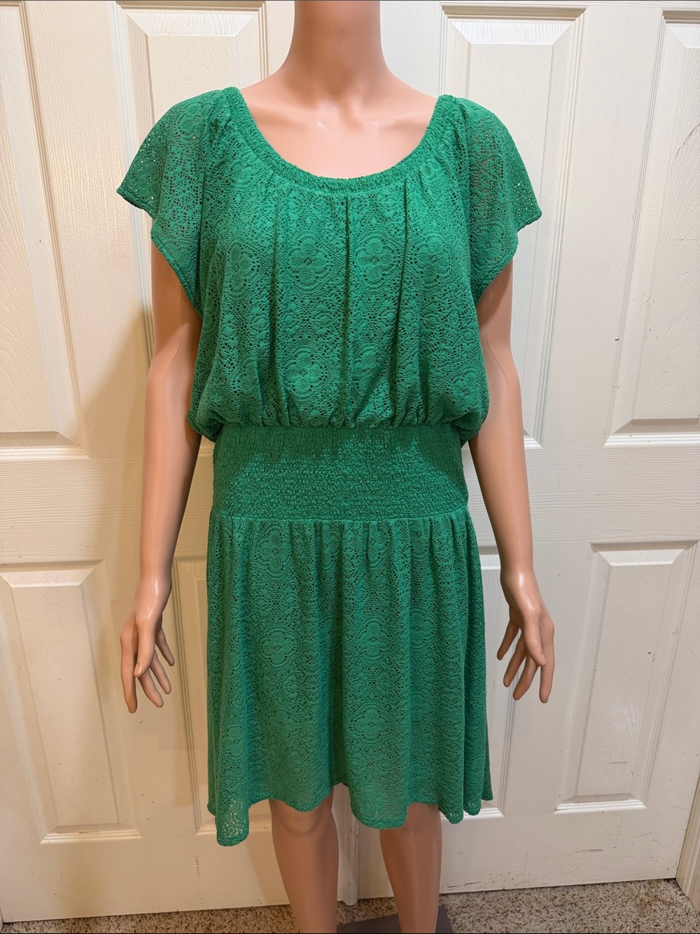 Anthropologie Leifnotes Green Lace Tiered Midi Dress